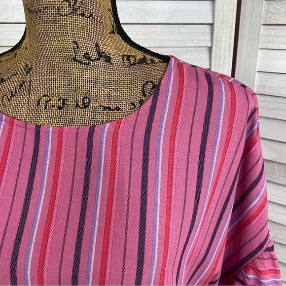a.n.a. Striped Flounce Sleeve Tunic Blouse Pink Large - Picture 5 of 13